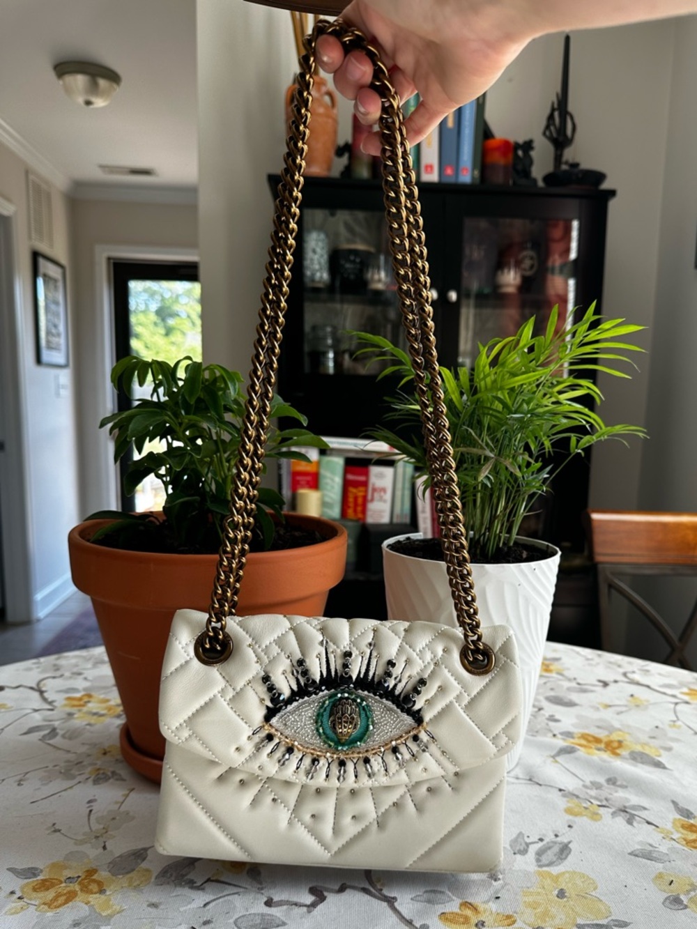 Kurt Geiger White Quilted Beaded Eye Shoulder Bag - Picture 3 of 14